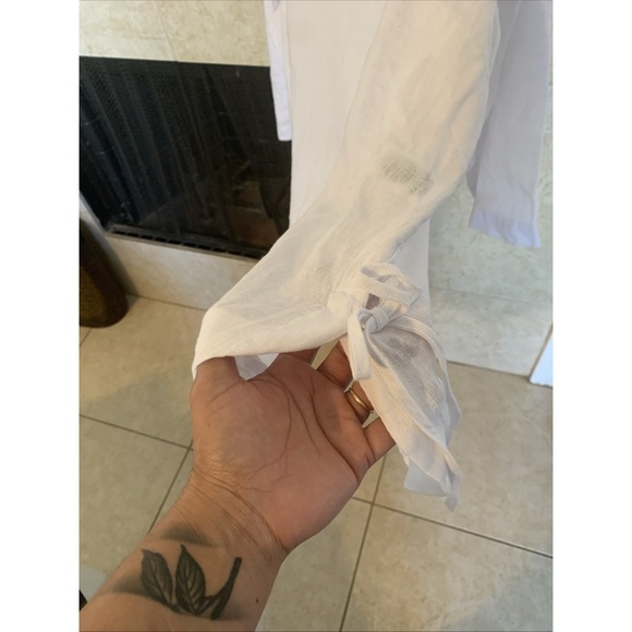 Isaac Mizrahi Women's 2X White 100% Linen Tunic Top 3/4 Sleeve V-Neck - Picture 4 of 5